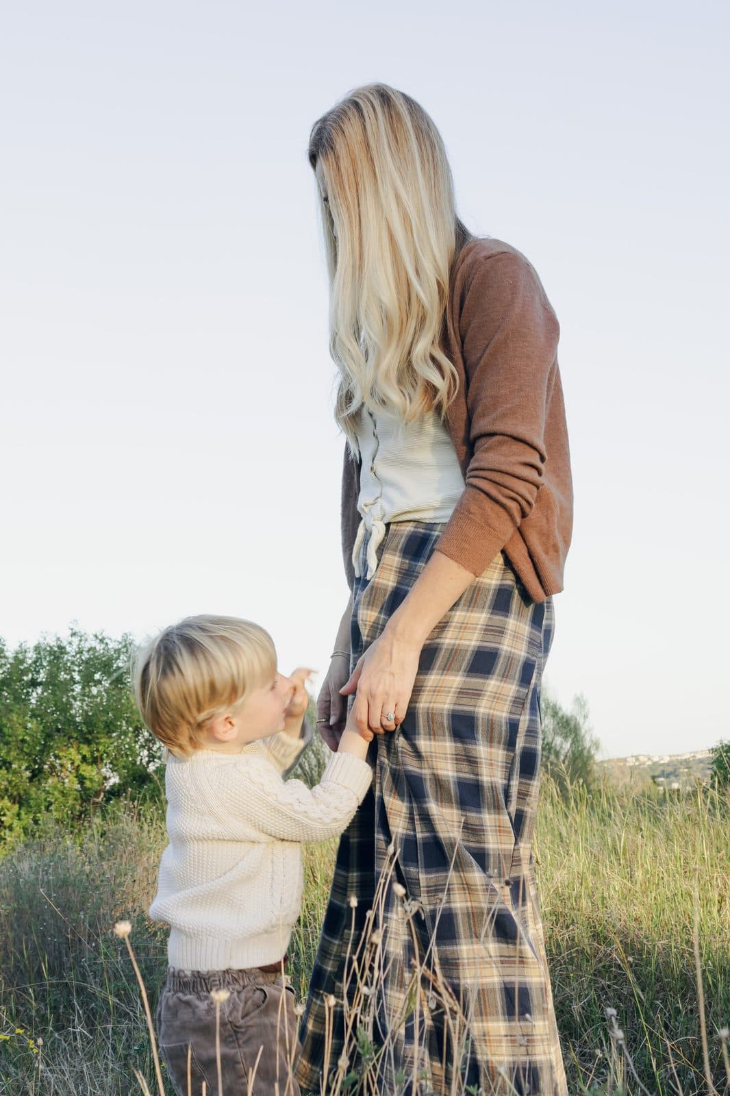 Mother and son in a golden field